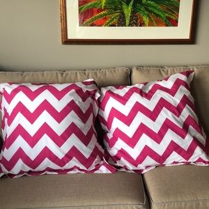 2 EUC PB Teen Euro shams- pink and white chevron